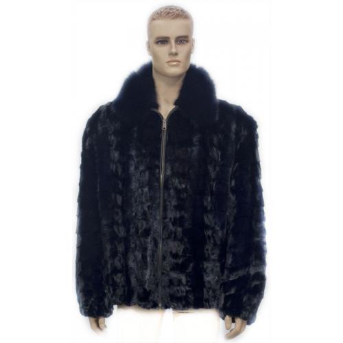 Winter Fur Genuine Black Diamond Mink Men's Jacket With Fox Collar M49R01BLT